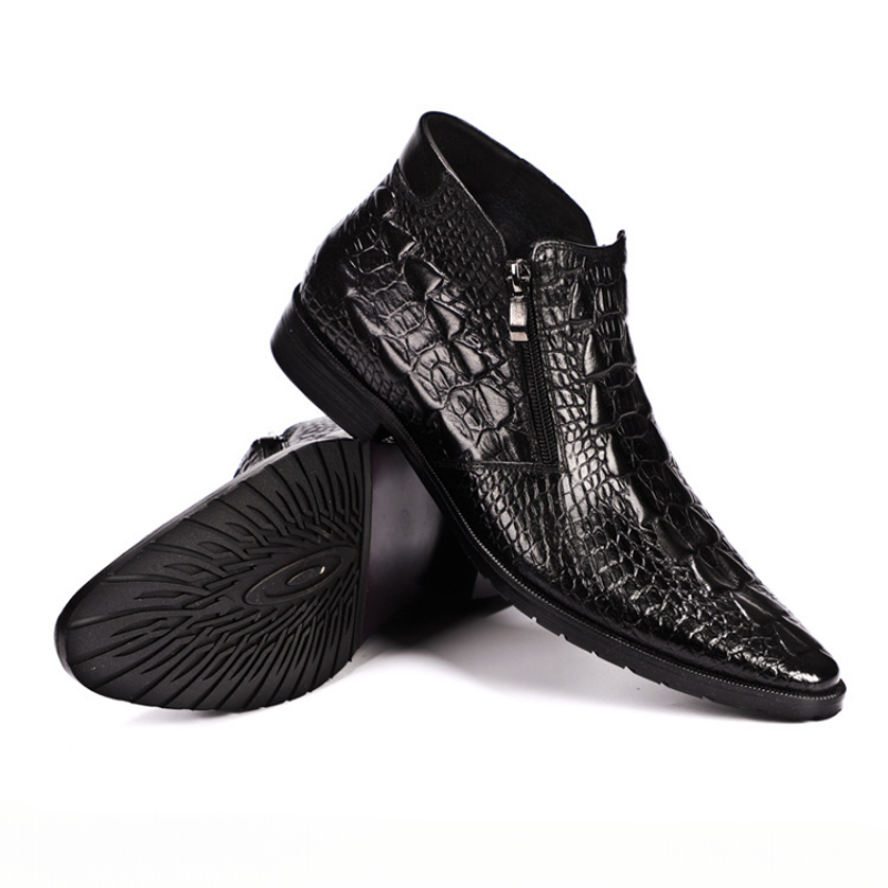 Ydris - Cowhide Crocodile Pattern Ankle Boots