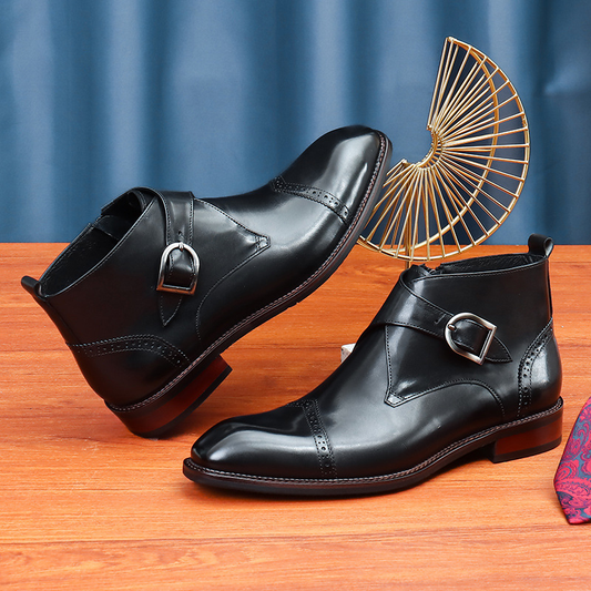 Zoren - Cowhide Monk Strap Ankle Boots