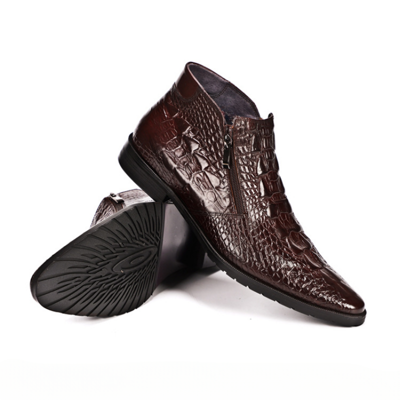 Ydris - Cowhide Crocodile Pattern Ankle Boots