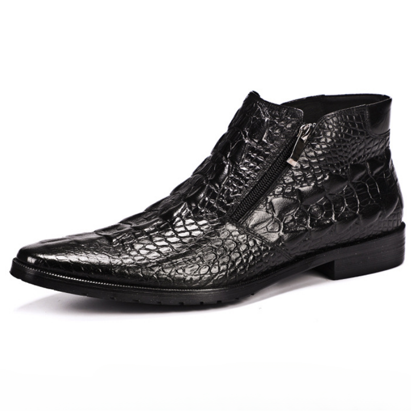 Ydris - Cowhide Crocodile Pattern Ankle Boots