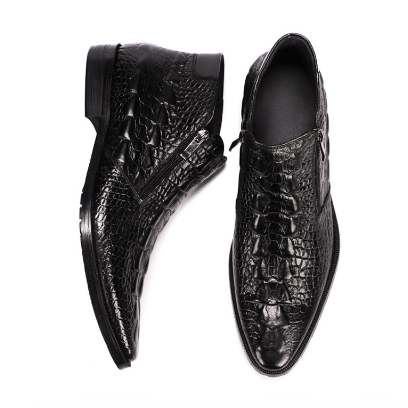 Ydris - Cowhide Crocodile Pattern Ankle Boots