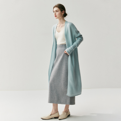 Elionne – Merino Wool & Cashmere Long Cardigan Coat