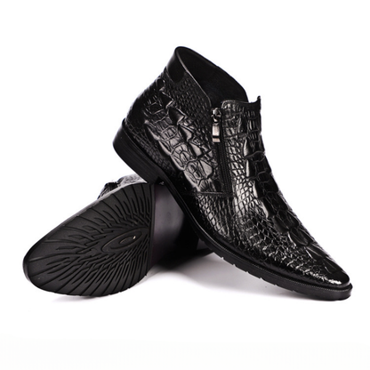 Ydris - Cowhide Crocodile Pattern Ankle Boots