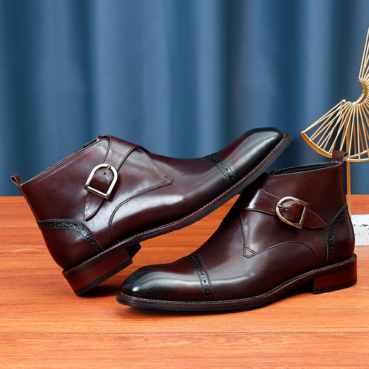 Zoren - Cowhide Monk Strap Ankle Boots