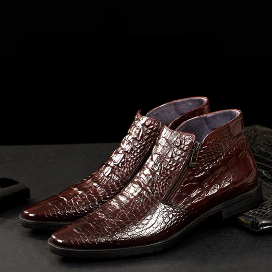 Ydris - Cowhide Crocodile Pattern Ankle Boots