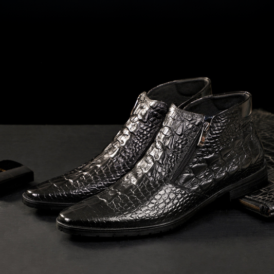 Ydris - Cowhide Crocodile Pattern Ankle Boots