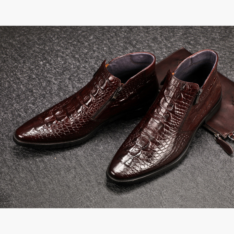 Ydris - Cowhide Crocodile Pattern Ankle Boots