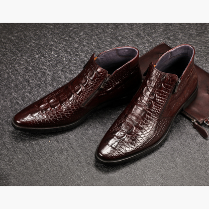 Ydris - Cowhide Crocodile Pattern Ankle Boots