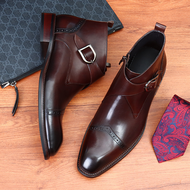 Zoren - Cowhide Monk Strap Ankle Boots