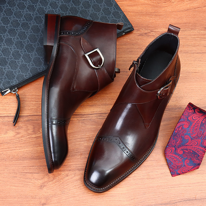 Zoren - Cowhide Monk Strap Ankle Boots