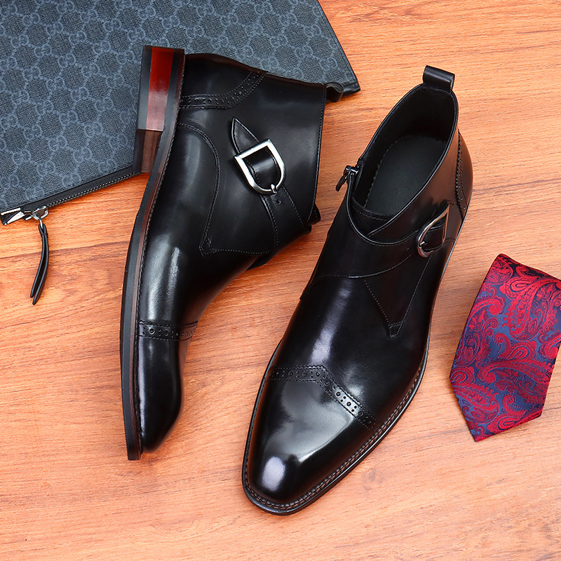 Zoren - Cowhide Monk Strap Ankle Boots