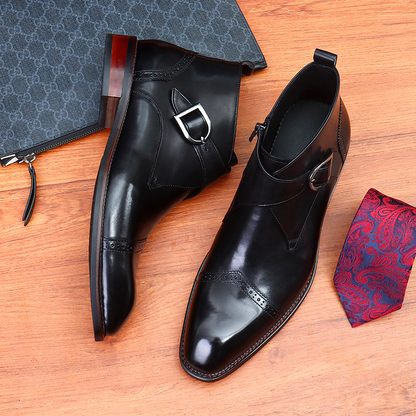 Zoren - Cowhide Monk Strap Ankle Boots