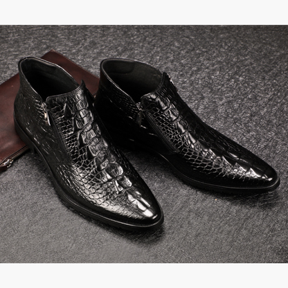 Ydris - Cowhide Crocodile Pattern Ankle Boots