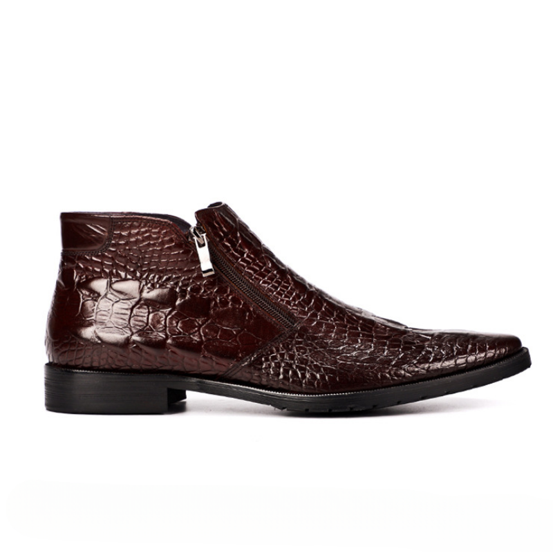 Ydris - Cowhide Crocodile Pattern Ankle Boots