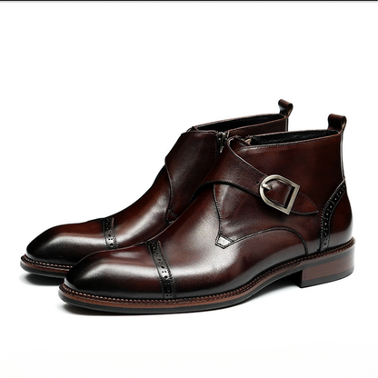Zoren - Cowhide Monk Strap Ankle Boots