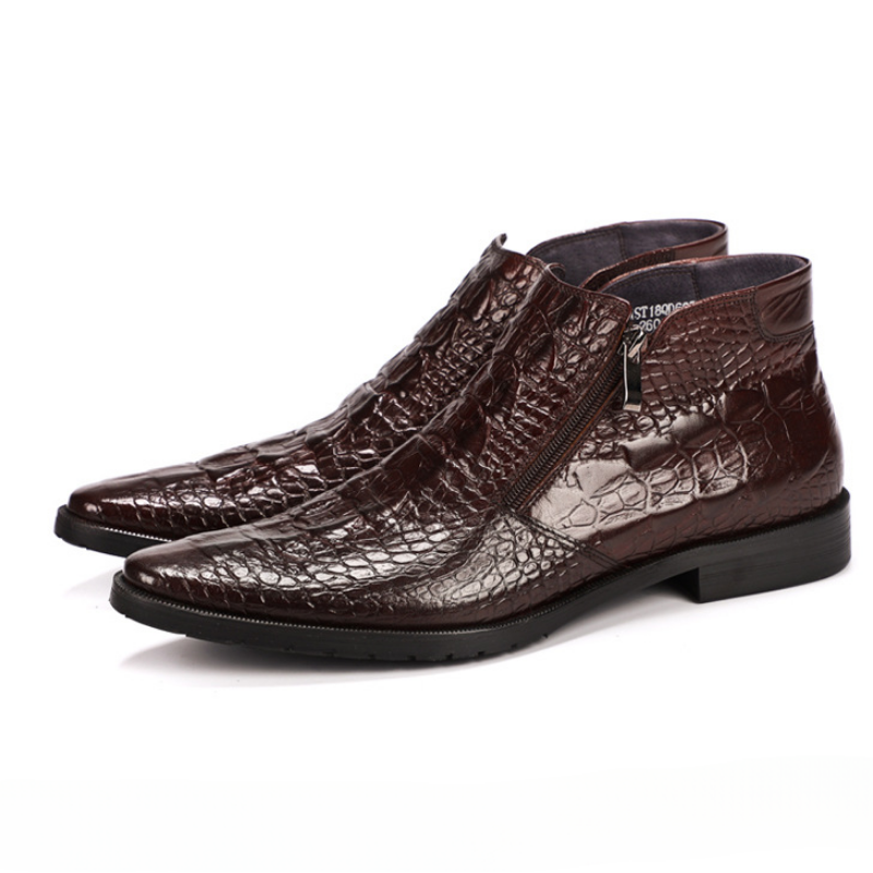Ydris - Cowhide Crocodile Pattern Ankle Boots