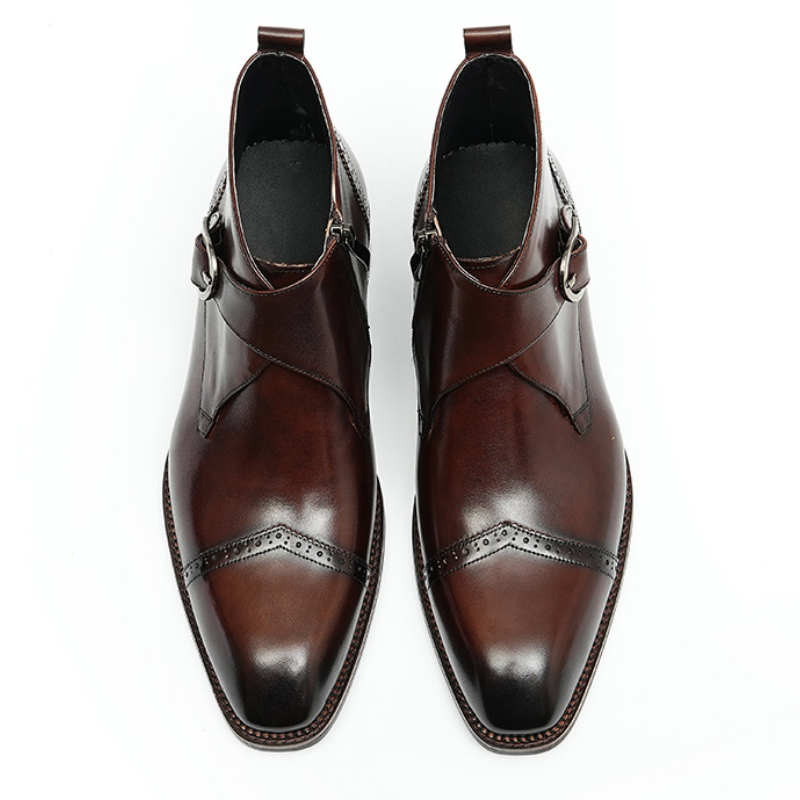 Zoren - Cowhide Monk Strap Ankle Boots