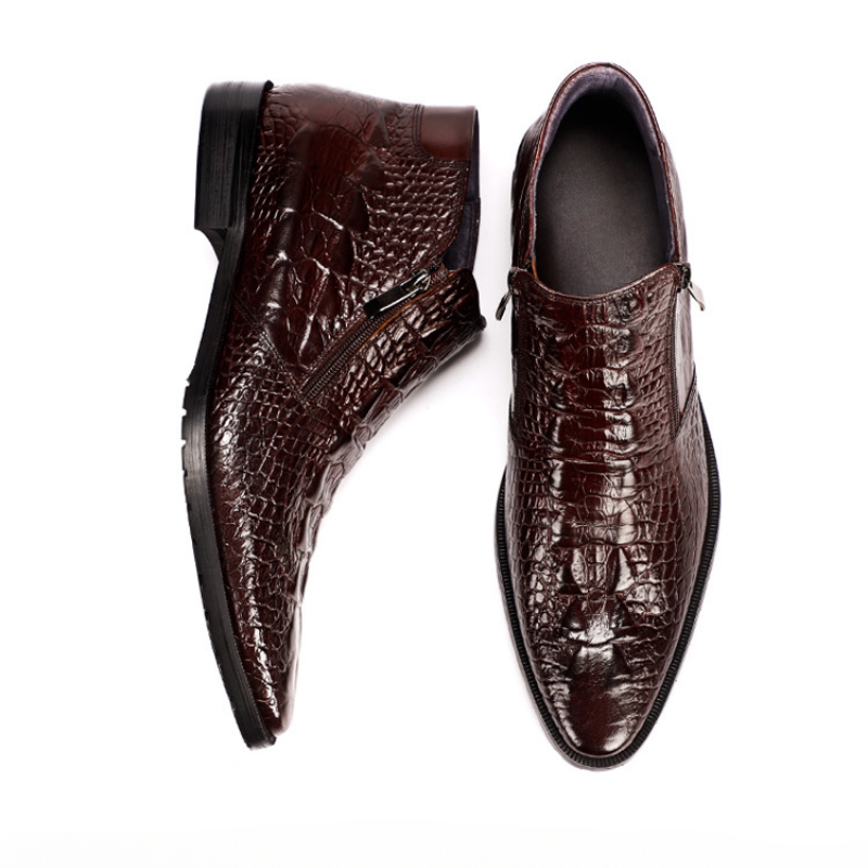 Ydris - Cowhide Crocodile Pattern Ankle Boots
