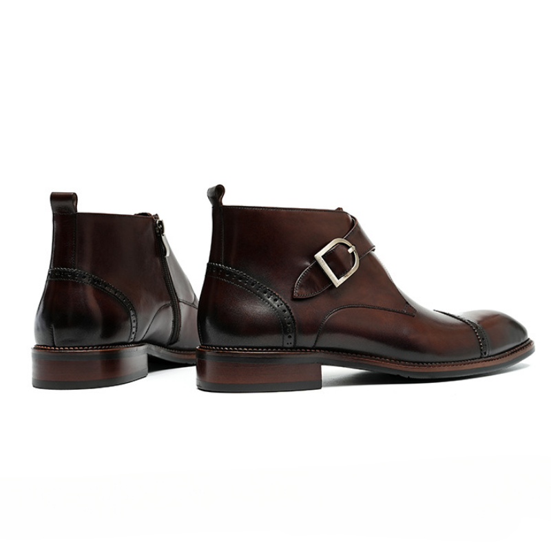 Zoren - Cowhide Monk Strap Ankle Boots