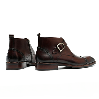 Zoren - Cowhide Monk Strap Ankle Boots